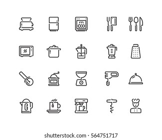Kitchen Tools Icon Set, Outline Style
