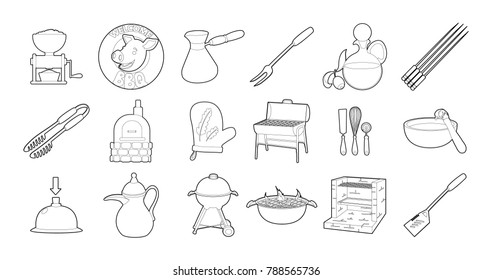 Kitchen tools icon set. Outline set of kitchen tools vector icons for web design isolated on white background