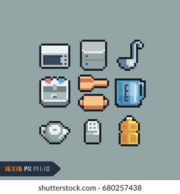 kitchen tools icons for game development, 16x16 pixels resolution.