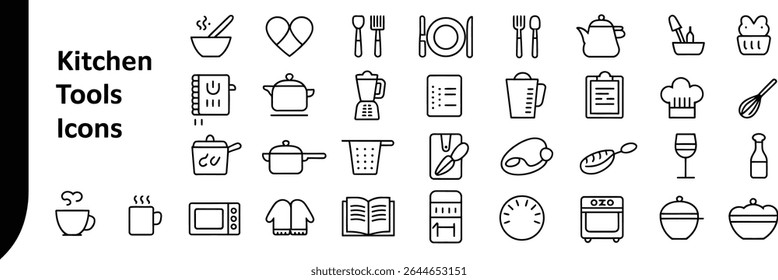 Kitchen tools icons isolated on white background