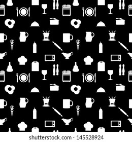 Kitchen tools icons Silhouette seamless pattern Vector illustration