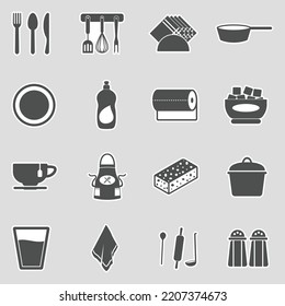 Iconos de herramientas de cocina. Diseño de pegatinas. Ilustración vectorial.