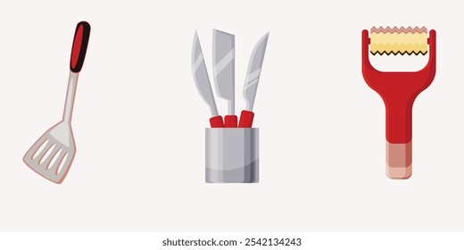 Kitchen tools Kitchenware collection vector icon