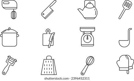 Kitchen Tools Line Icon Set