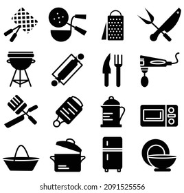 Kitchen tools line icons set, Collections of Kitchen equipment concept.