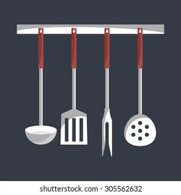 Kitchen tools on  hanger. Simple flat vector. EPS 10.