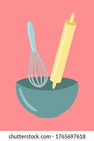 kitchen tools on a pink background