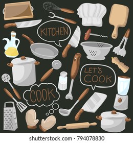 Kitchen Tools Restaurant Color Isolated Doodle Icons Hand Made Clip Art