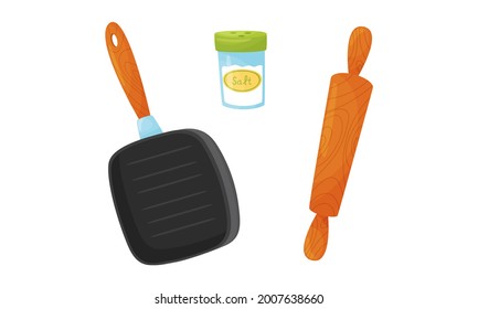 Kitchen Tools with Salt Shaker and Rolling Pin Vector Set