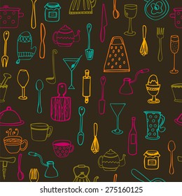 Kitchen tools. Kitchen seamless background. Vector illustration