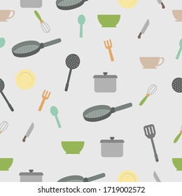 Kitchen tools seamless pattern with flat colorful design suitable for background or wallpaper 