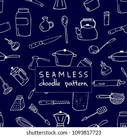 Kitchen tools seamless pattern. Hand-drawn doodle pattern is perfect for the design of printed products, website, accessories.