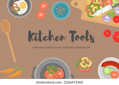 KItchen tools seamless pattern with kitchenware equipment on background. Creative cooking background with kitchen tools, food ingredients. Vector illustration.  