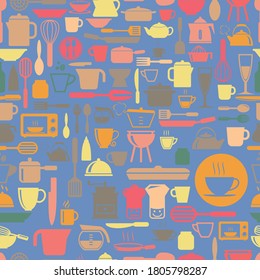 Kitchen tools seamless pattern with retro color, vector format