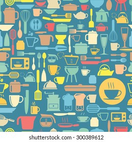 Kitchen tools seamless pattern with retro color, vector format