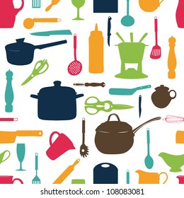 Kitchen tools seamless pattern Silhouette Vector illustration