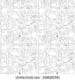 Kitchen tools seamless pattern. Vector culinary illustration for design and web.