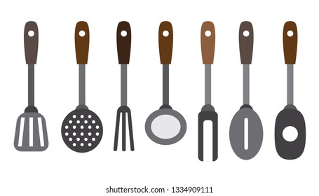 Kitchen tools set, color icons isolated on white background, vector illustration.