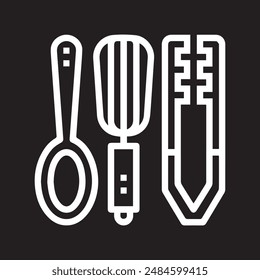Herramientas de cocina sobre un fondo negro, contorno de Vector.