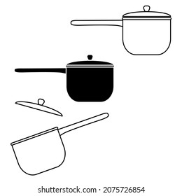 Herramientas de cocina conjunto de tres macetas con contorno de mango largo diseño simple minimalista plano ilustración vectorial aislado en fondo blanco