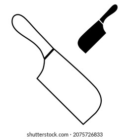 Kitchen tools set of two cleaver knives line and negative outline simple minimalistic flat design vector illustration isolated on white background