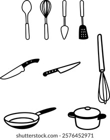 Kitchen tools set Vector - illustration - silhouette.