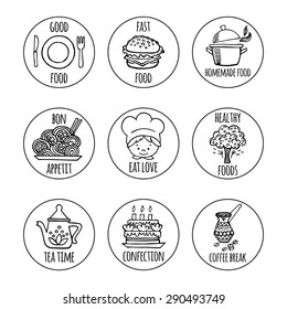 Kitchen tools with signatures sketch icons on a white background isolation vector set. Background Kitchen.