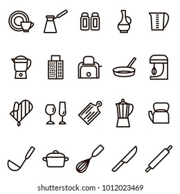 Kitchen Tools Signs Black Thin Line Icon Set Include of Knife and Pan. Vector illustration of Utensil for Cooking Icons