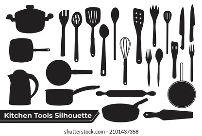 Kitchen Tools Silhouette black and white vector