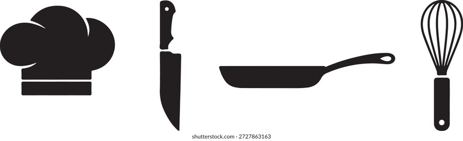 Kitchen tools silhouette icon set vector illustration