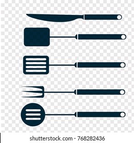 kitchen tools silhouette on transparent background , vector illustration