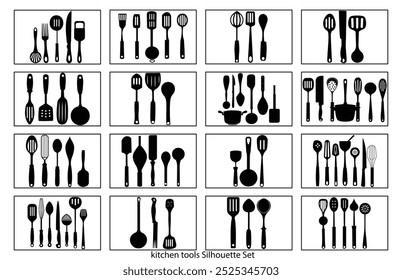 Silueta de las herramientas de cocina, silueta de los utensilios de cocina