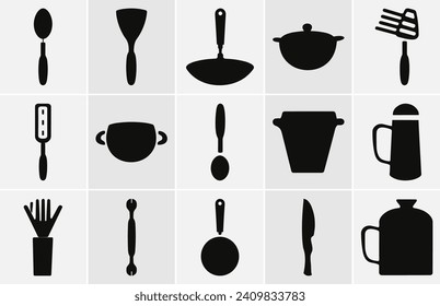 Kitchen tools silhouette, Kitchen utensils silhouette-Vector Silhouette.