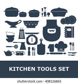 Kitchen Tools Silhouette Vector set icons.