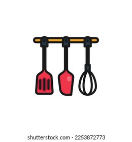 Herramientas de cocina, iconos de contorno rellenos de espátula. Ilustración vectorial. Icono aislado adecuado para web, infografías, interfaz y aplicaciones.