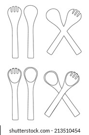 Kitchen tools - spoon and fork - black lines - vector