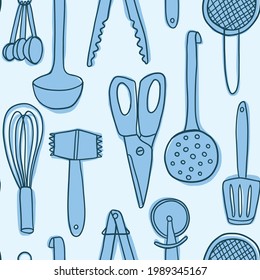 Kitchen tools tablecloth vector seamless pattern - for kitchen  fabric, wrapping, textile, wallpaper, background.