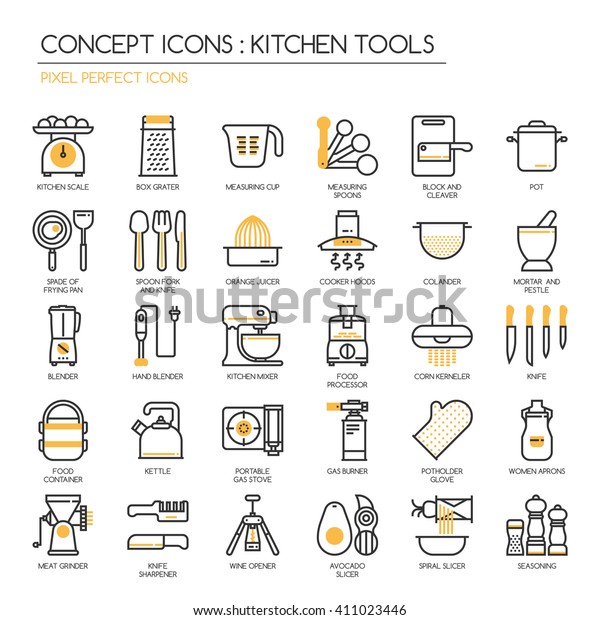 Kitchen\
Tools , thin line icons set ,pixel perfect\
icons