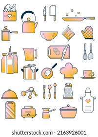 Kitchen tools. Kitchen utensils, baking utensils. Saucepan, kettle vector color gradient  icon on white background 