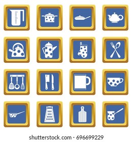 Kitchen tools and utensils icons set in blue color isolated vector illustration for web and any design