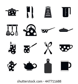 Kitchen tools and utensils icons in simple style isolated vector illustration