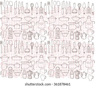 Kitchen tools utensils seamless background