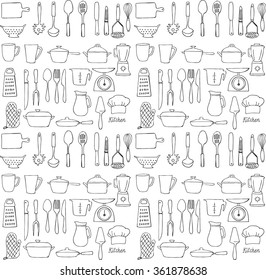 Kitchen tools utensils seamless background