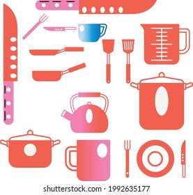 Kitchen tools,  Kitchen utensils set isolated on white background. Vector illustration.