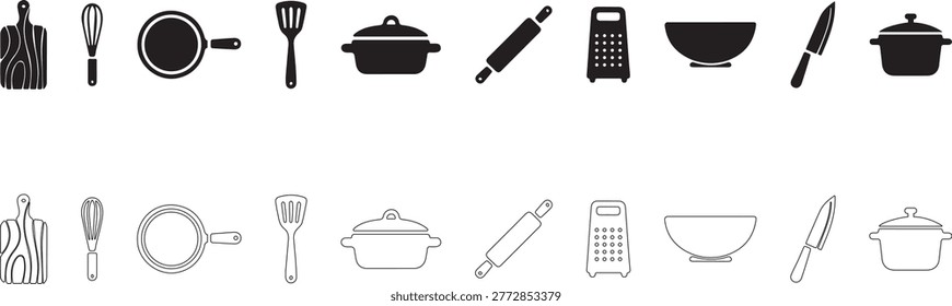 Kitchen tools and utensils. Vector set of culinary icons.	