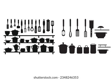 Kitchen tools vector elements, Kitchen utensils Royalty Vector silhouette