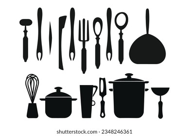 Kitchen tools vector elements, Kitchen utensils Royalty Vector silhouette