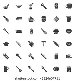 Kitchen tools vector icons set, modern solid symbol collection, filled style pictogram pack. Signs, logo illustration. Set includes icons as