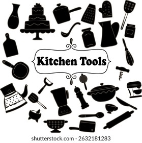 Kitchen tools vector. set of kitchen elements icon black silhouette