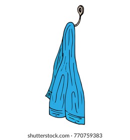 Kitchen towel icon. Vector illustration towel hanging on the hook. Hand drawn bath towel.